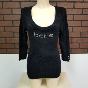 Black Bebe 3/4 sleeve Sweater with Swarovski